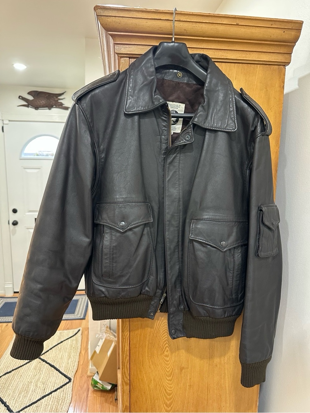 Vintage American Express Leather Flight Jacket - Size 42